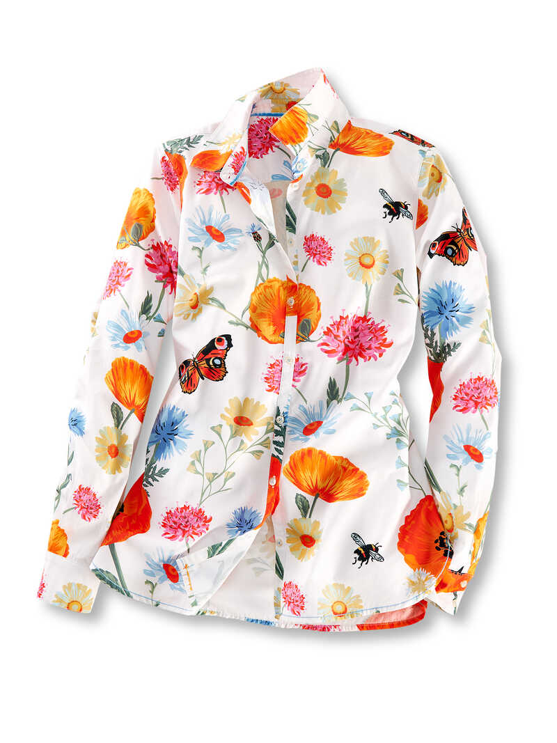 Damen-Bluse mit Blumen und Schmetterlingen