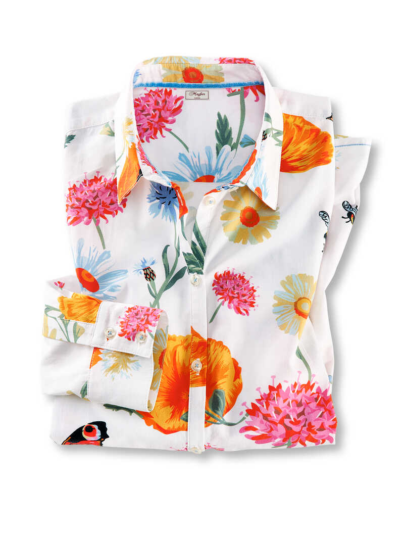 Damen-Bluse mit Blumen und Schmetterlingen