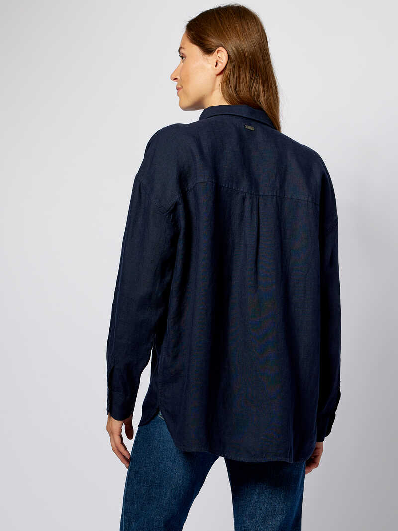 Oversized-Leinenbluse Hampton mit Hemdkragen