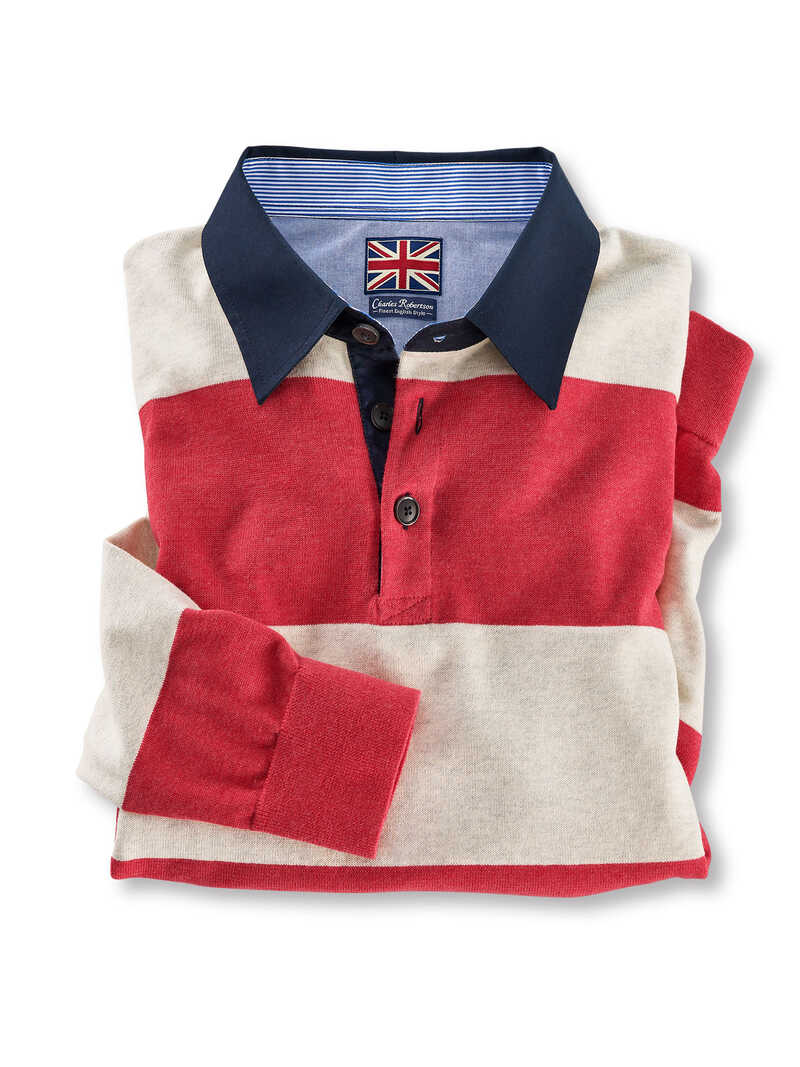 Rugby-Pullover mit Blockstreifen in Rot-Weiß