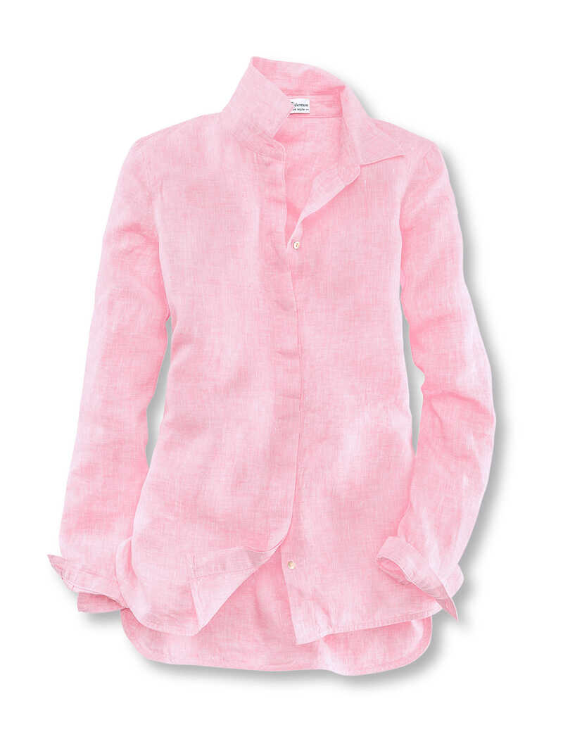 Produktbild zu Rosa Leinenbluse mit Hemdkragen