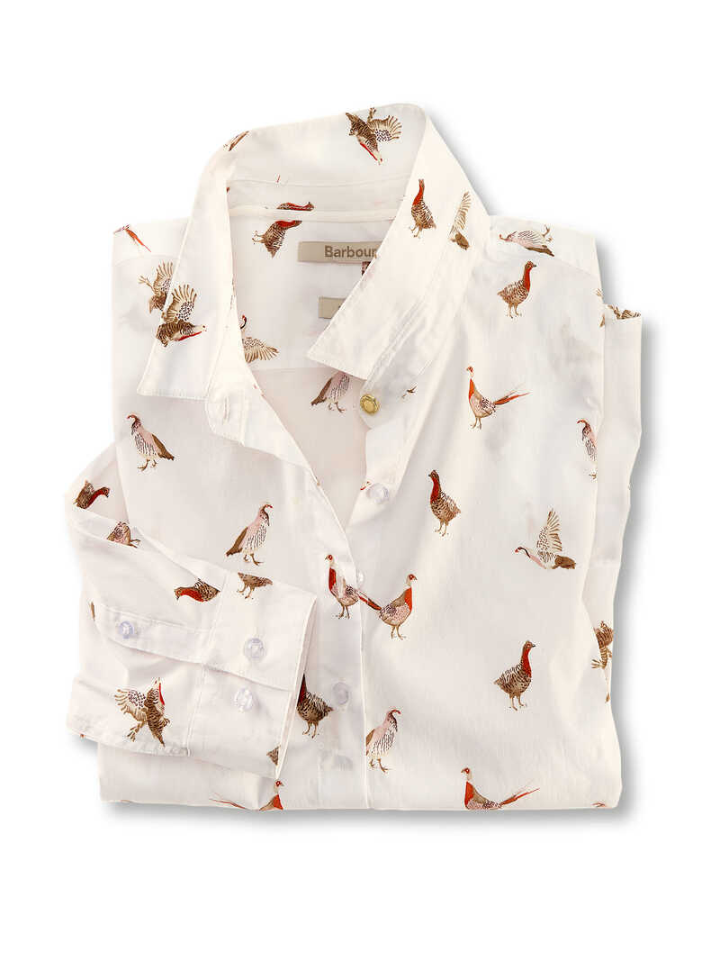 Weie Hemdbluse mit Fasanen-Print