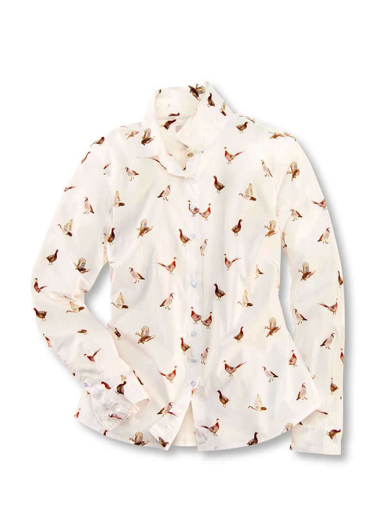 Weie Hemdbluse mit Fasanen-Print