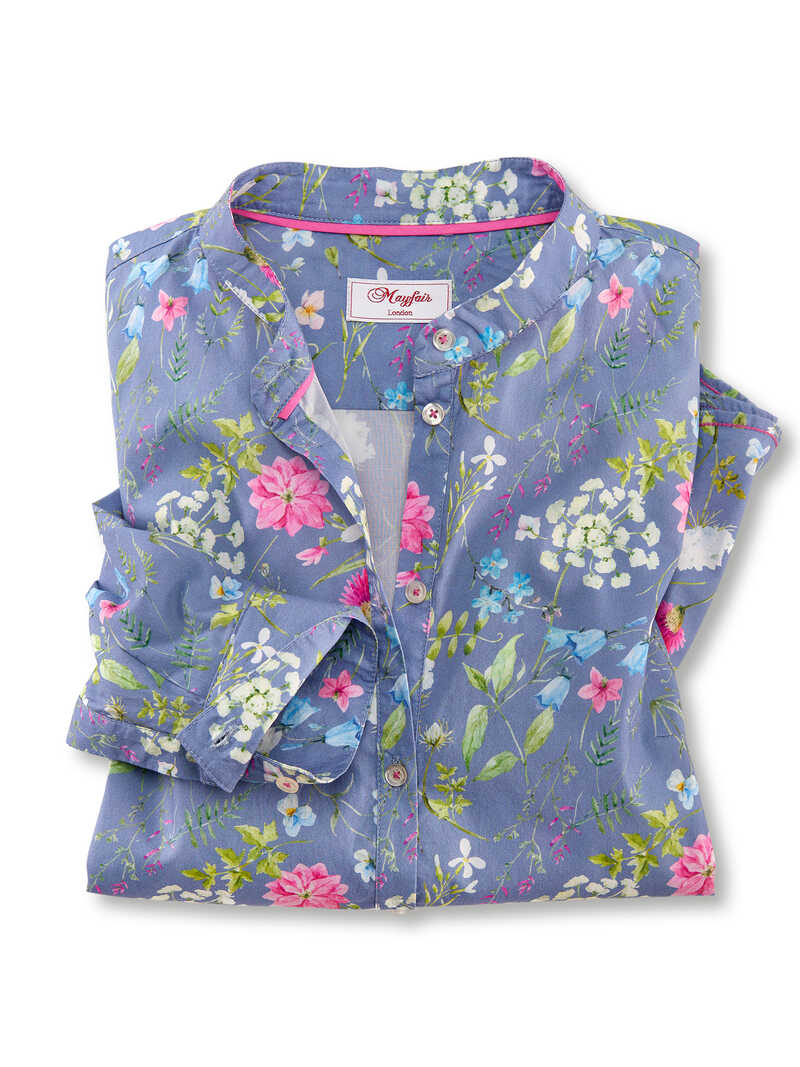 Stehkragenbluse mit Blumen