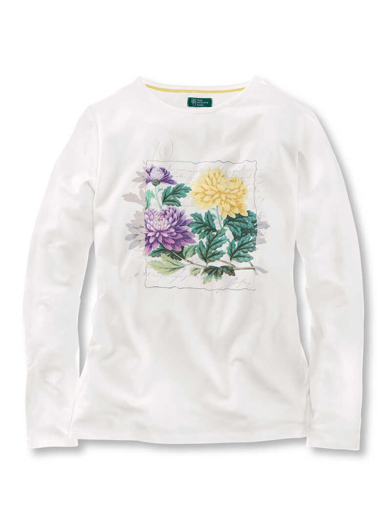 Alternatives Bild 1 zu Weies Rundhals-Shirt Chrysanthemen