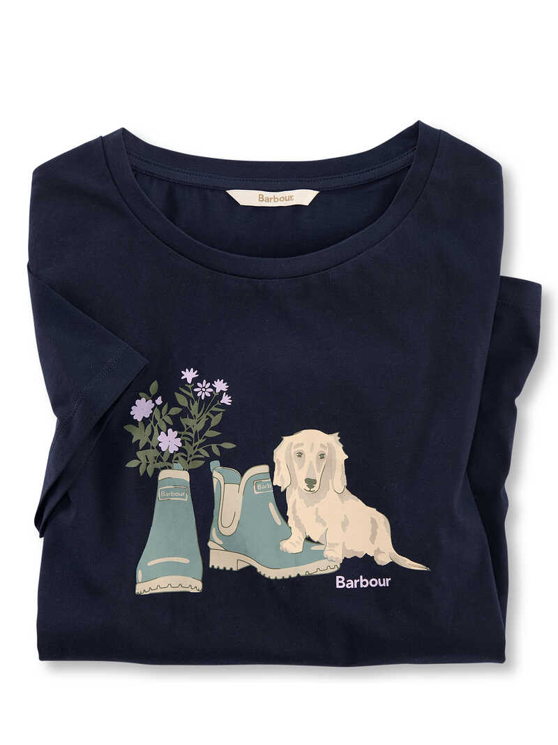 Produktbild zu Damenshirt mit Dackel & Gummistiefeln