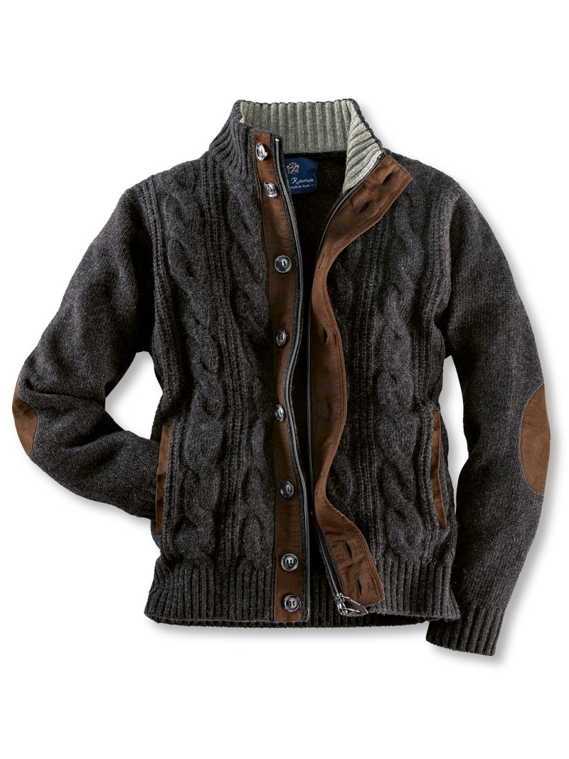 Zopf-Strickjacke mit Stehkragen fr Herren