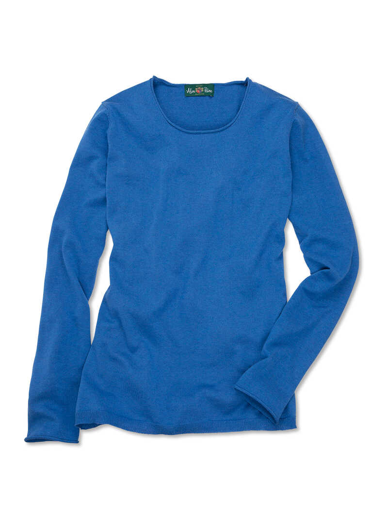 Blauer Damenpullover mit Seide und Kaschmir