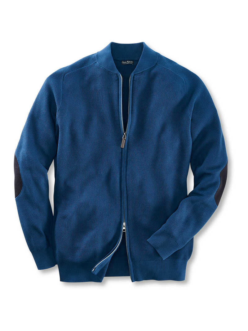 Blauer Herrencardigan im Blousonstil