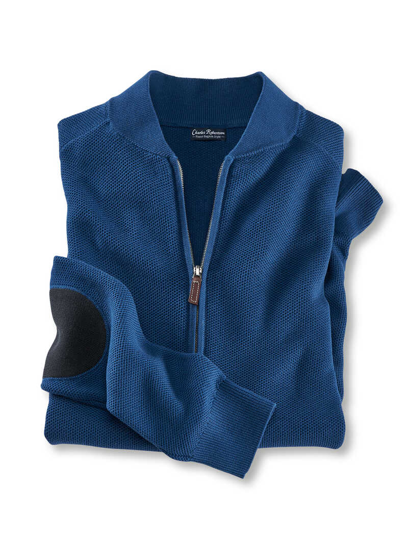 Blauer Herrencardigan im Blousonstil