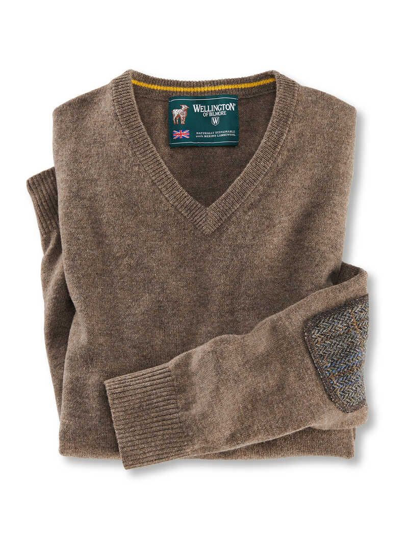 Lambswool-Herren-Pullover Lewis mit Harris Tweed