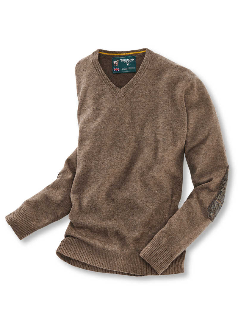 Lambswool-Herren-Pullover Lewis mit Harris Tweed
