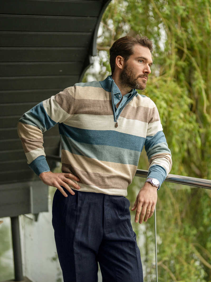 Troyer-Pullover mit Blockstreifen Pima Cotton