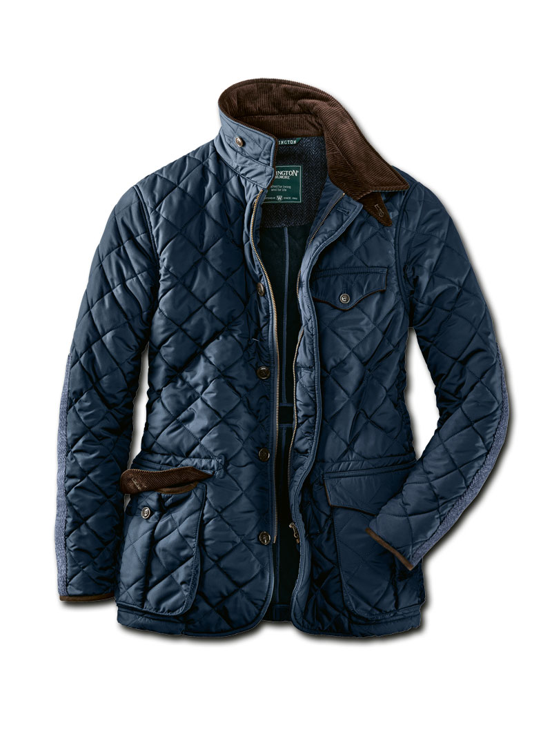 Dunkelblaue Steppjacke mit Harris Tweed fr Herren