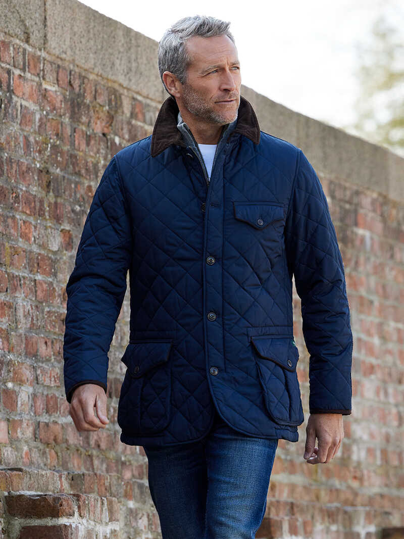 Dunkelblaue Steppjacke mit Harris Tweed fr Herren