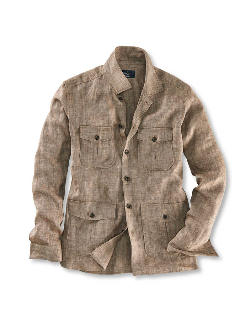 Herren-Leinenjacke aus Fischgrat-Gewebe