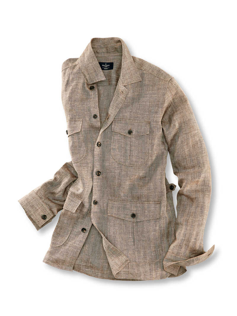 Herren-Leinenjacke aus Fischgrat-Gewebe