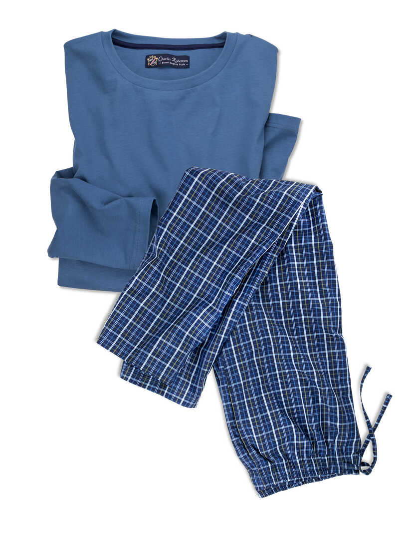 Produktbild zu Herren-Pyjama aus Baumwoll-Jersey mit Karohose