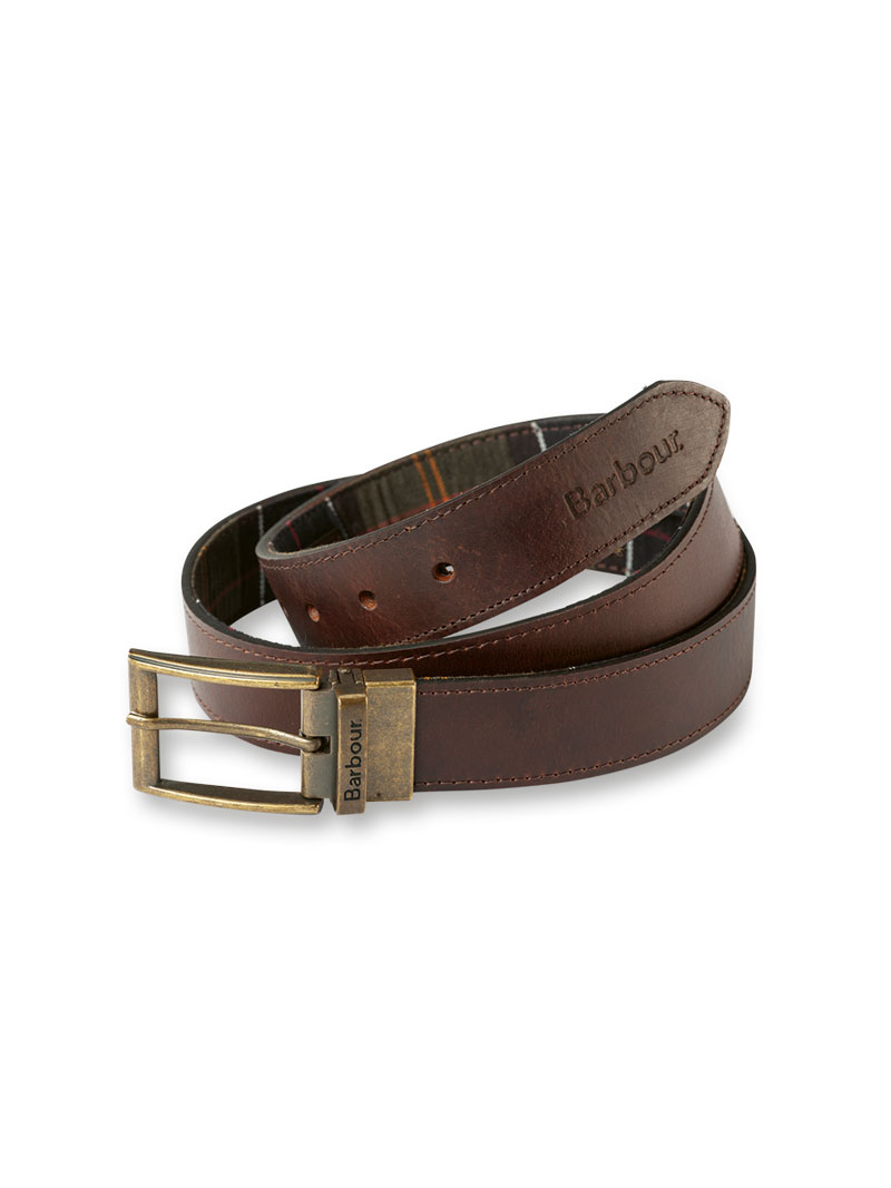 Brauner Ledergrtel mit karierter Wendeseite
