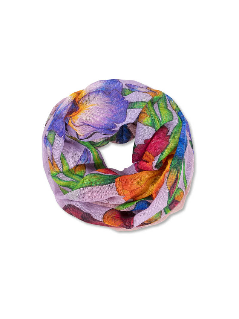 Woll-Loop mit Bienen und Iris-Blumen