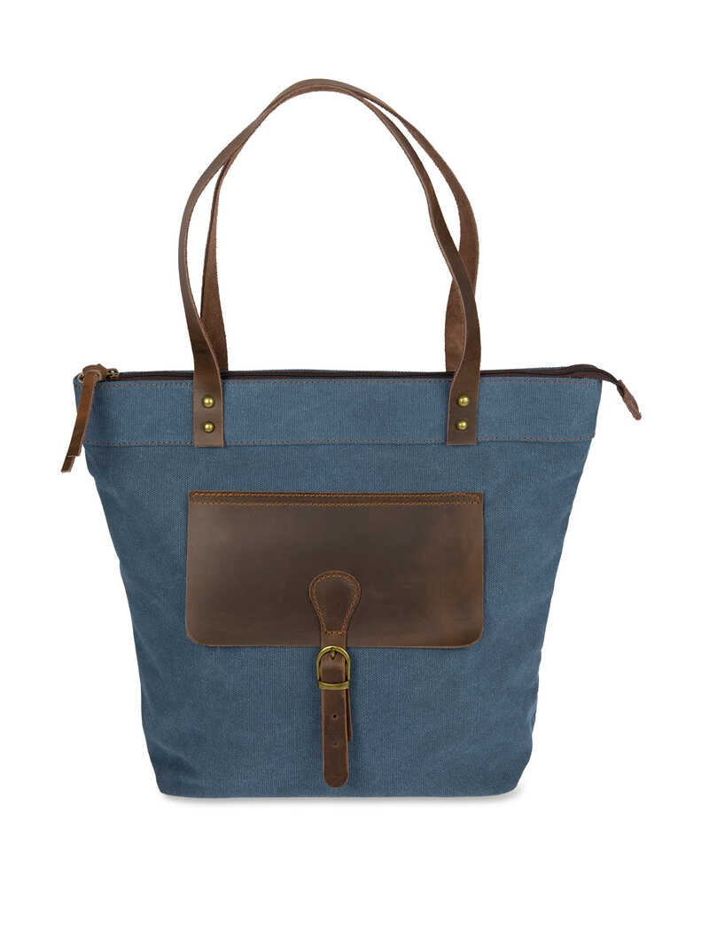 Blaue Canvastasche mit Leder