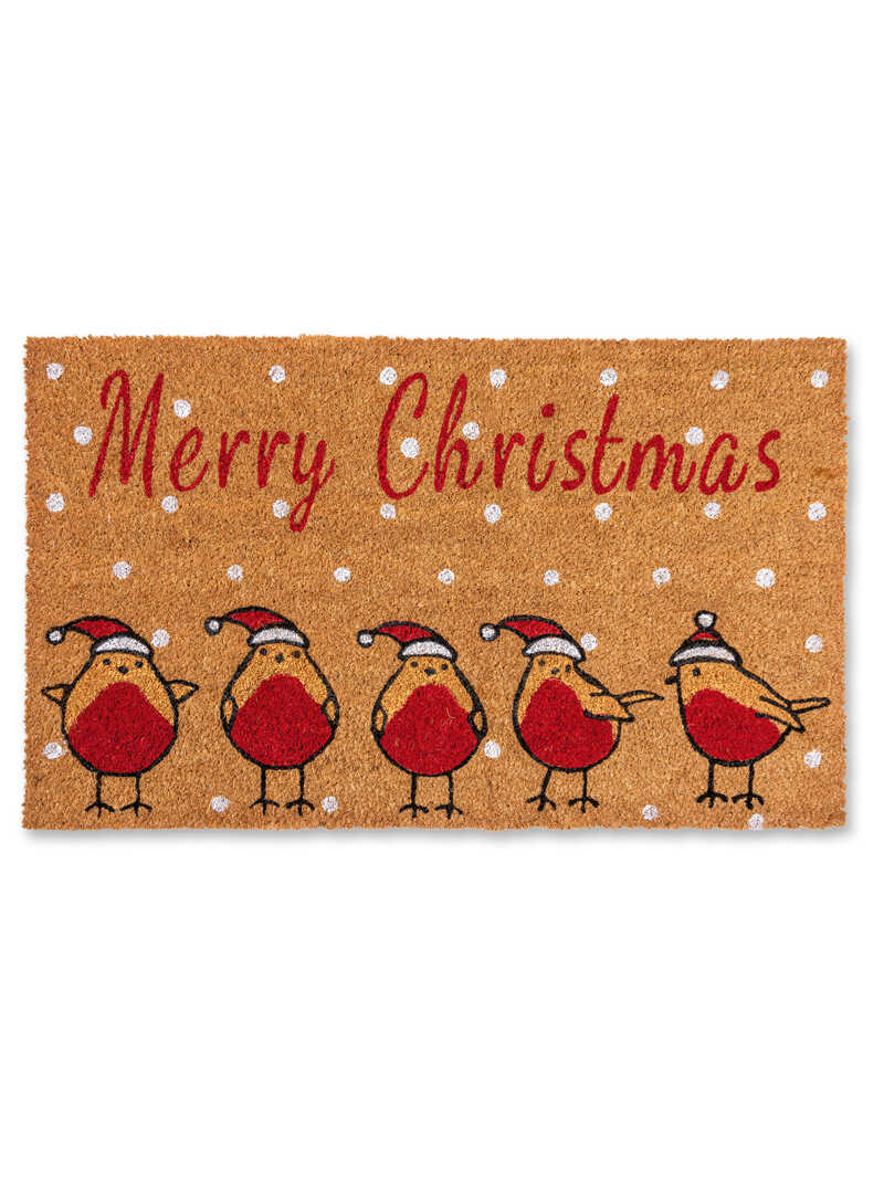 Fußmatte mit Rotkehlchen und der Aufschrift Merry Christmas