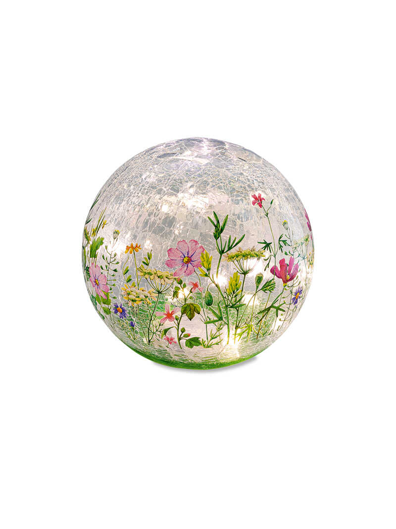 Leuchtende Glaskugel mit Blumenmotiven