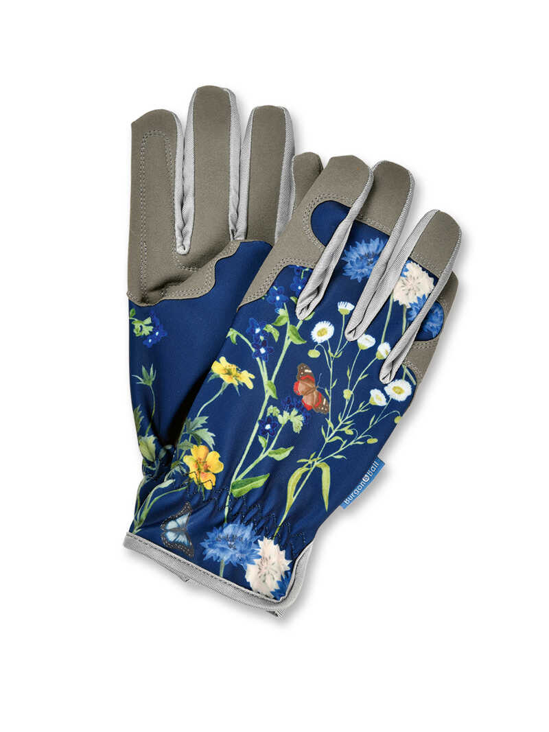 Blaue Gartenhandschuhe British Meadow mit Blumen