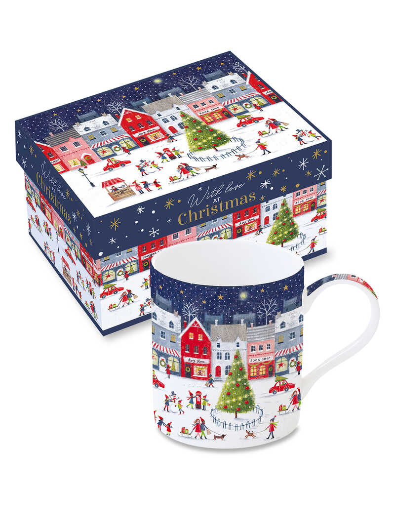 Porzellanbecher mit weihnachtlich geschmcktem englischem Dorf
