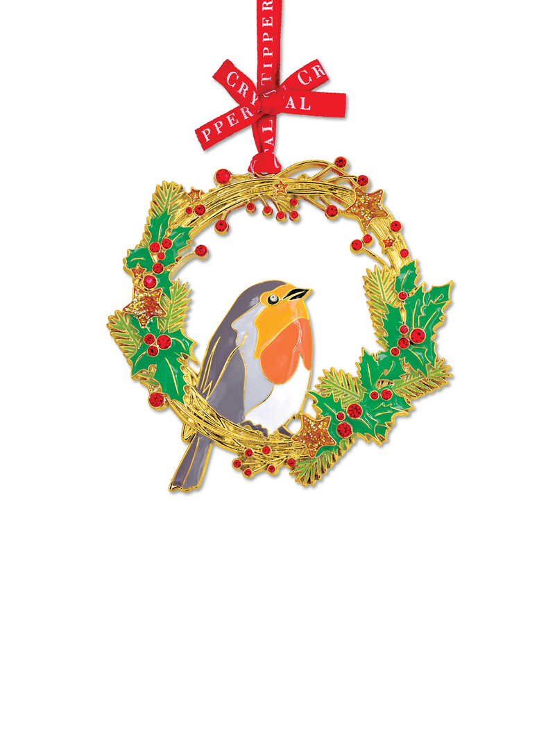 Produktbild zu Weihnachtsanhnger Robin aus Emaille mit Glassteinen