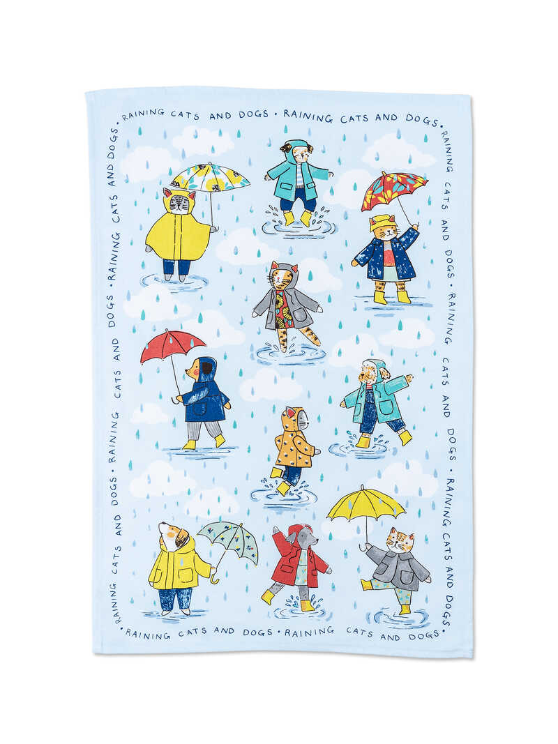 Produktbild zu Baumwoll-Geschirrtuch mit Katzen & Hunden