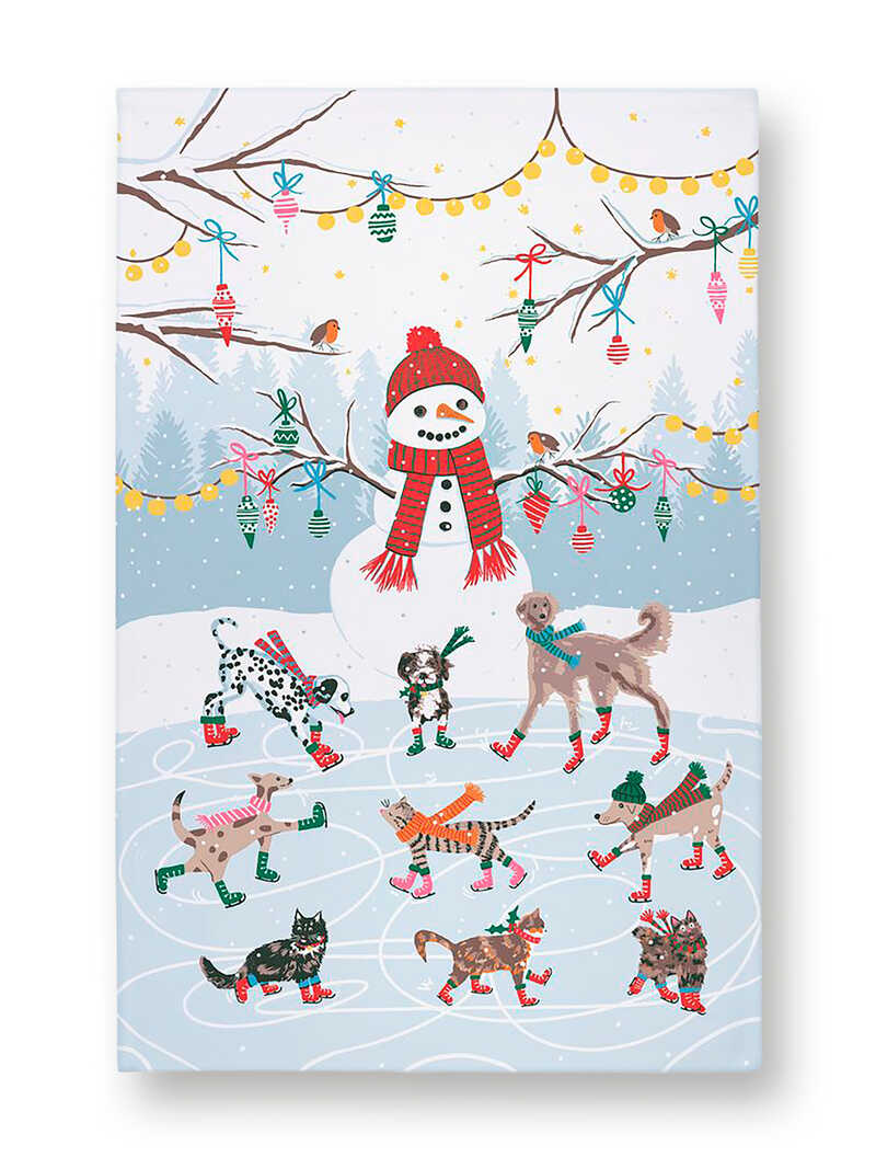 Produktbild zu Weihnachts-Geschirrtuch Ice Skating Animals