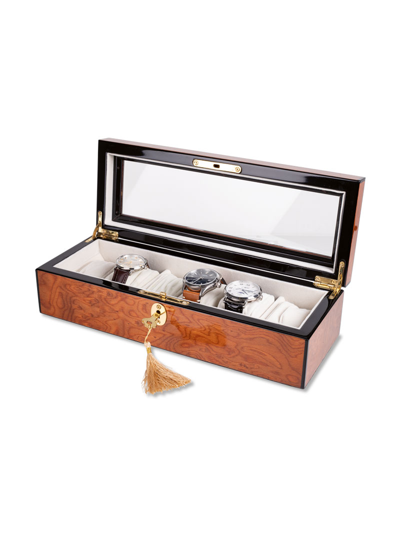 Uhrenbox aus Holz mit Sichtfenster im Deckel