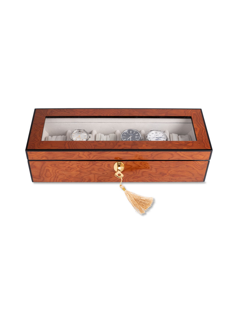 Uhrenbox aus Holz mit Sichtfenster im Deckel