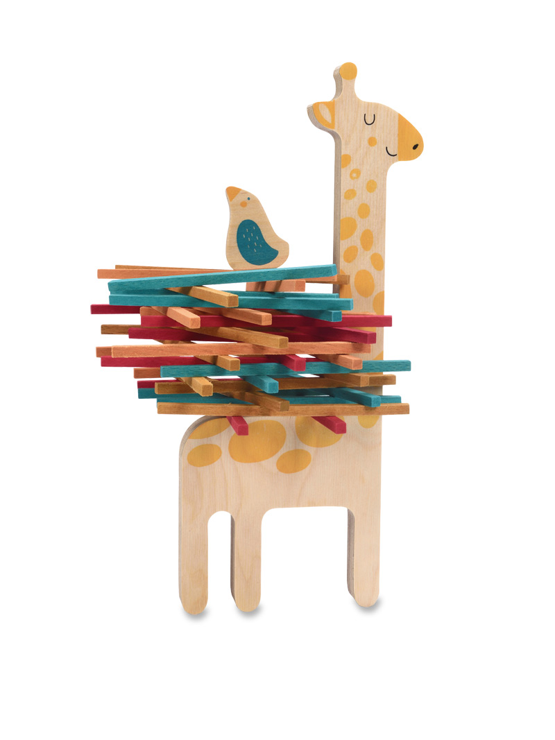 Stapelspiel mit Giraffe und Vogel