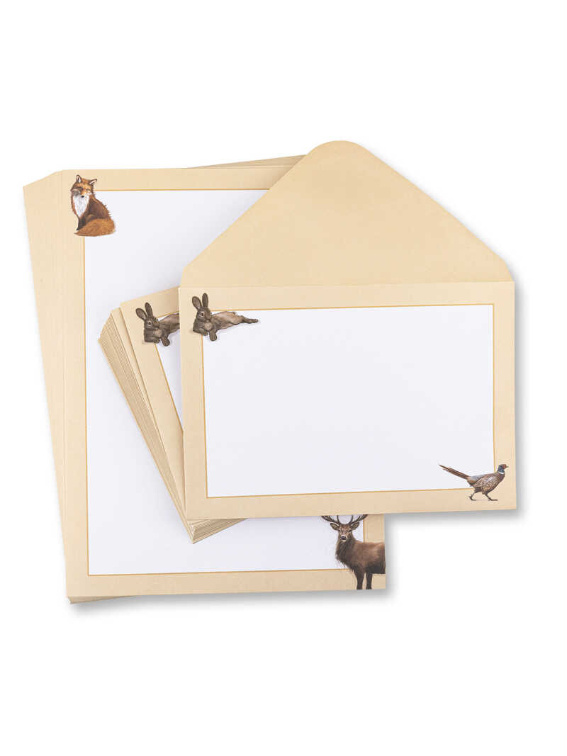 Briefpapier und Umschläge mit Waldtieren