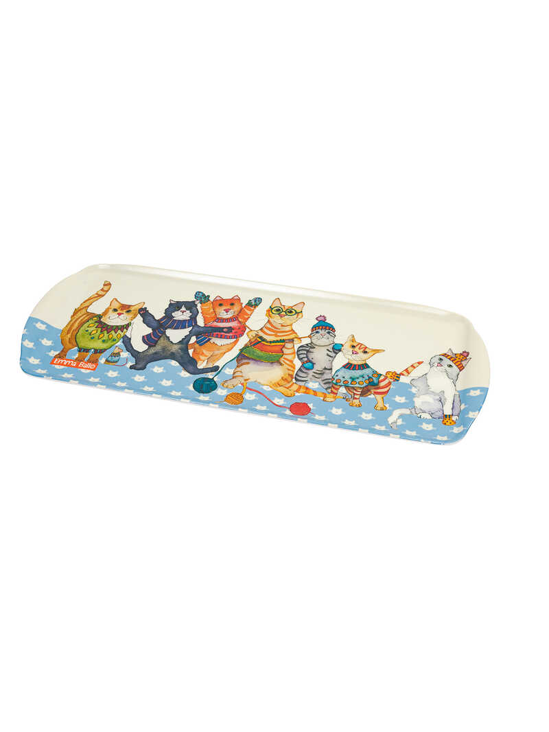 Produktbild zu Kleines Tablett mit Katzen und Wollknueln
