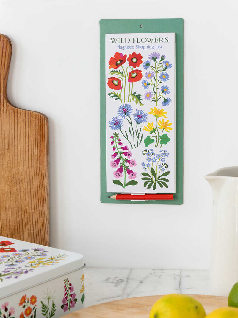 Magnetische Einkaufsliste mit Blumen