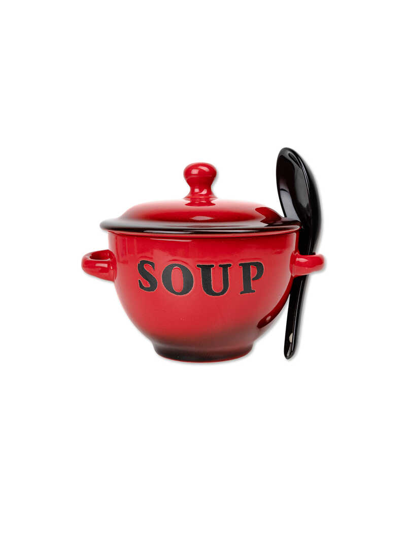 Produktbild zu Keramik-Suppentasse mit L�ffel im Retro-Design