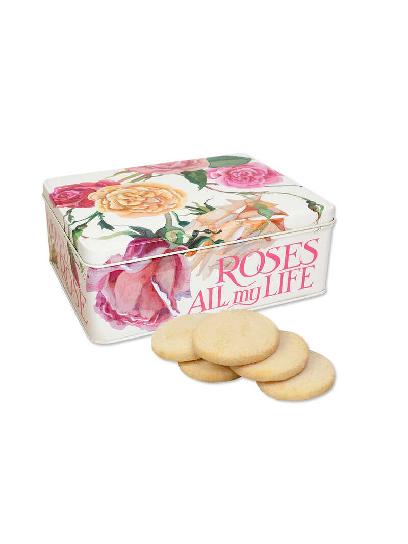 Gebckdose mit Rosen vier Packungen Cornish Shortbread