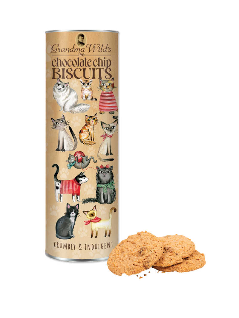 Produktbild zu Gebckdose Cats in Jumpers mit 200 g Chocolate Chip Biscuits