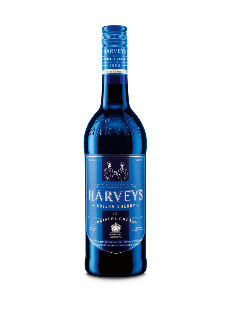 Harveys Sherry in blauer Flasche