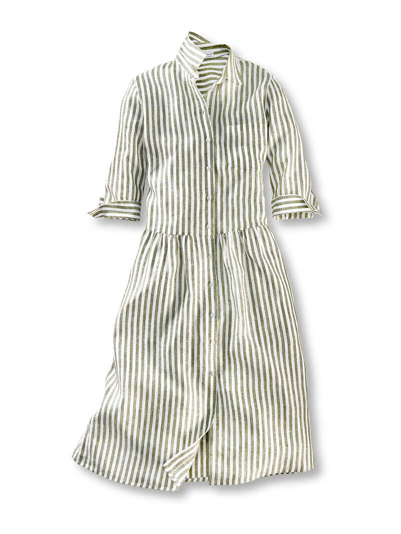 Produktbild zu Streifenkleid mit Hemdkragen aus Leinen
