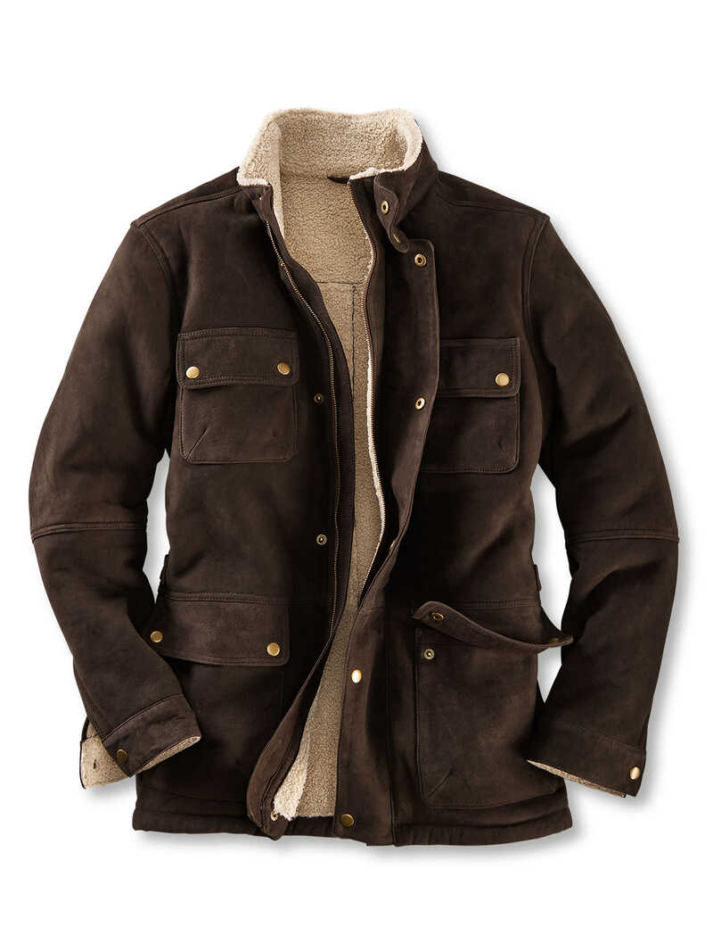 Herren-Lederjacke aus Ziegenvelours mit Teddy-Futter