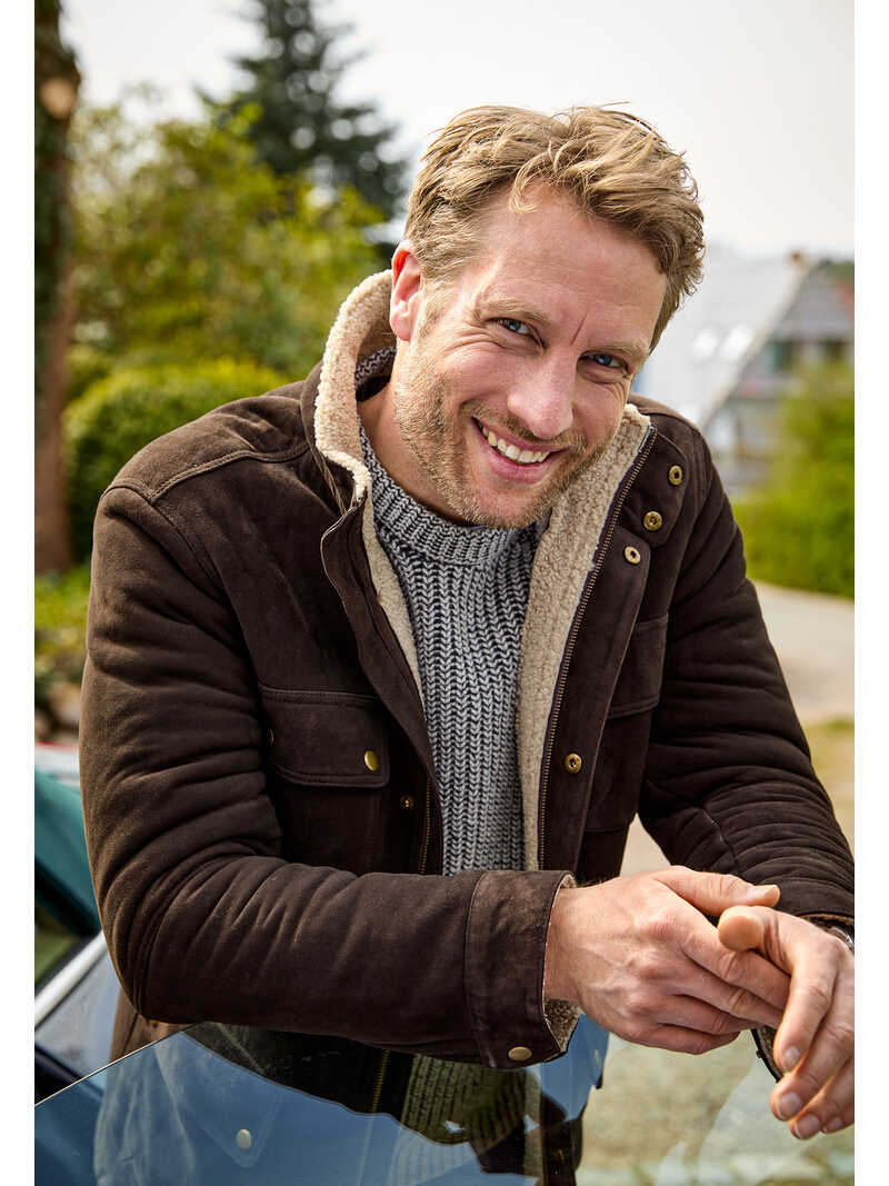 Herren-Lederjacke aus Ziegenvelours mit Teddy-Futter