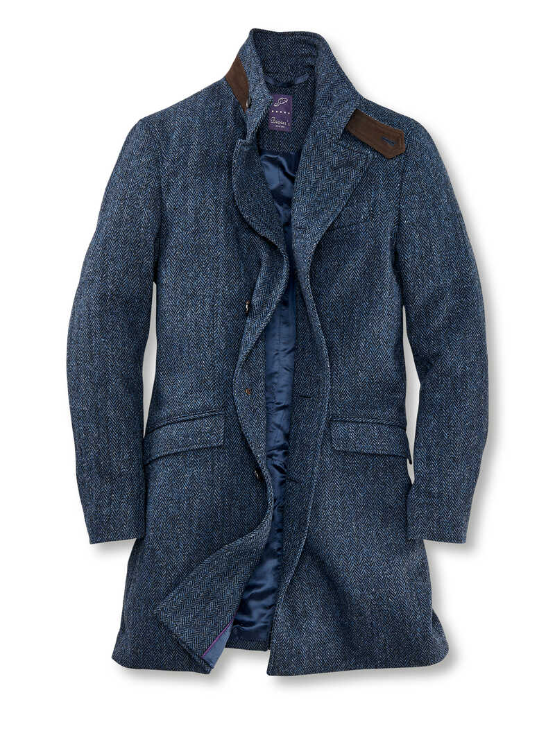 Harris-Tweed-Mantel fr Herren aus Fischgrat-Tweed