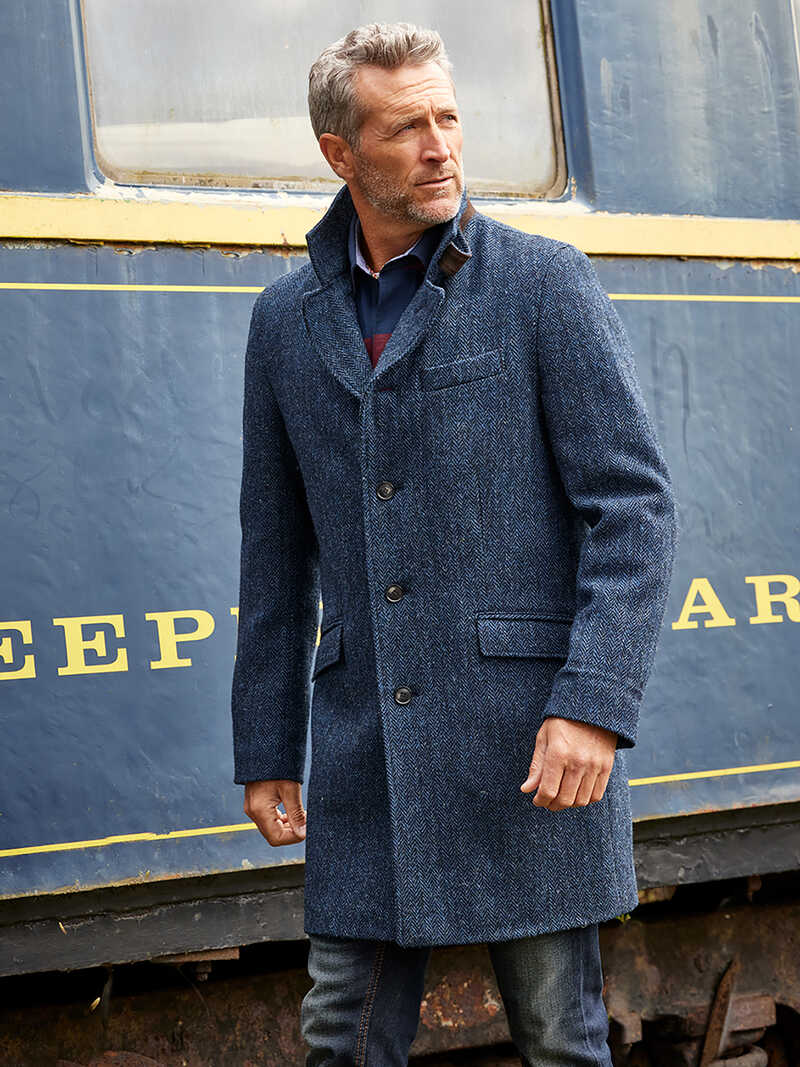 Harris-Tweed-Mantel fr Herren aus Fischgrat-Tweed