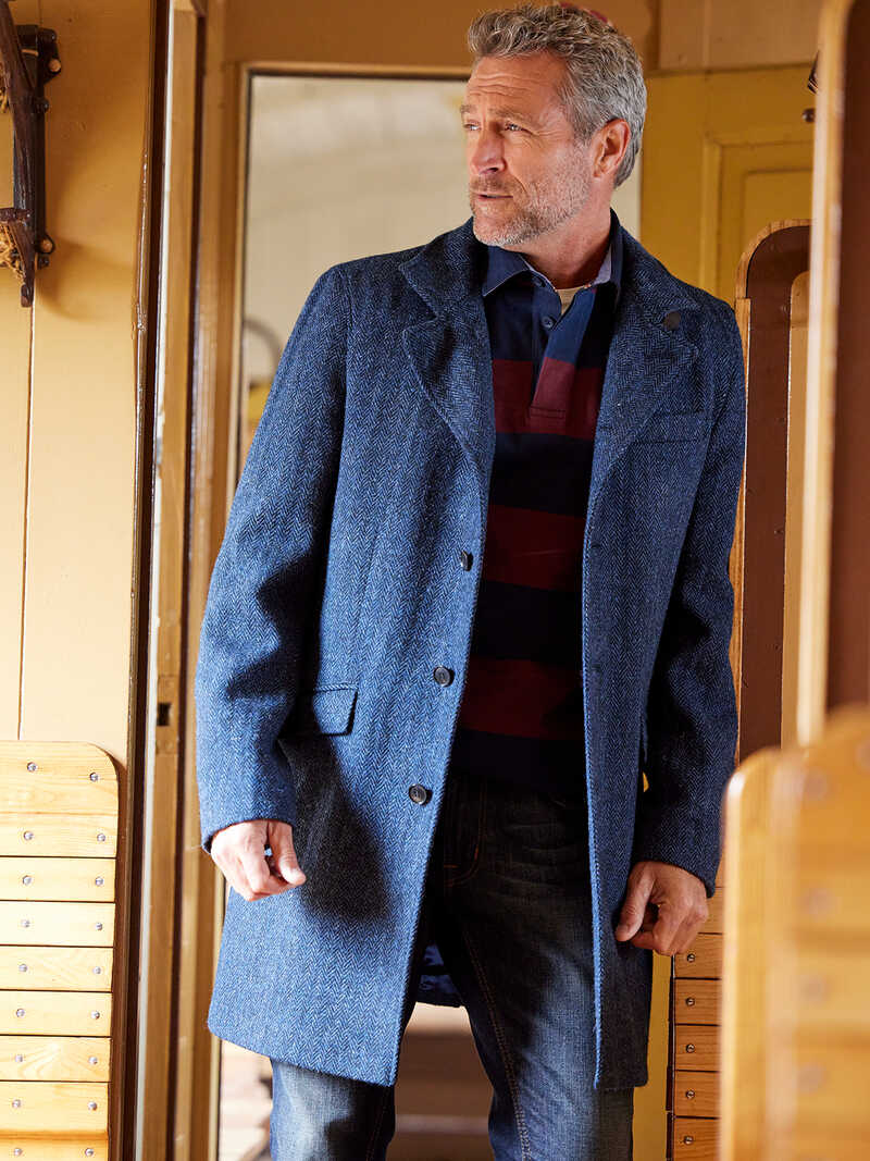 Harris-Tweed-Mantel fr Herren aus Fischgrat-Tweed