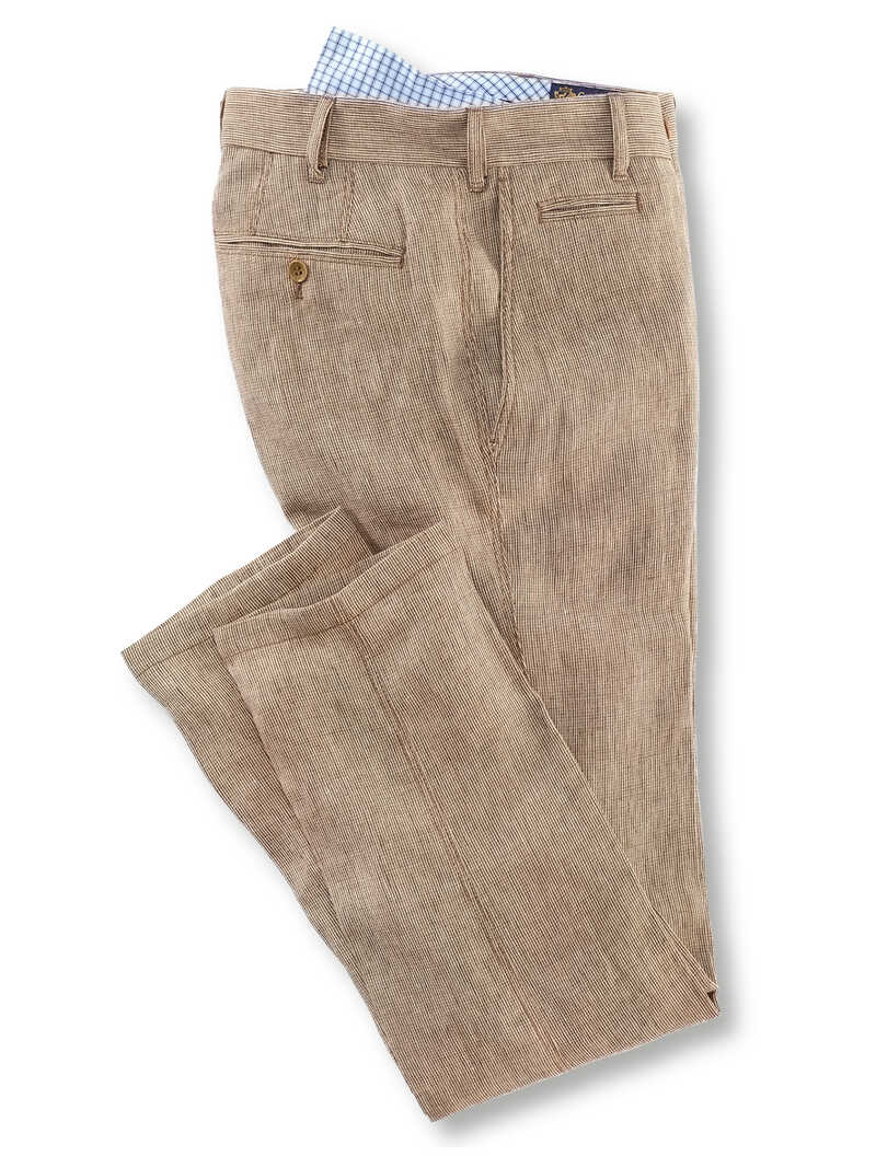 Leinen-Chino mit Hahnentrittmuster