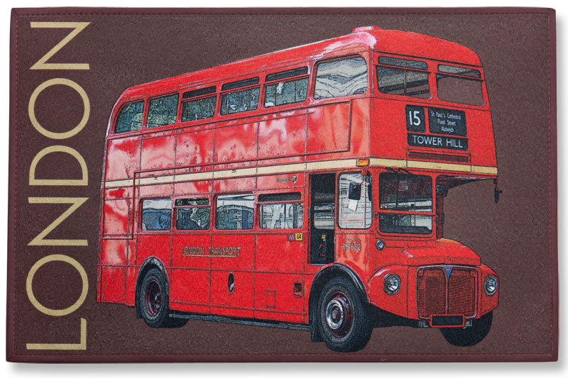 Fußmatte mit rotem Doppeldecker Bus